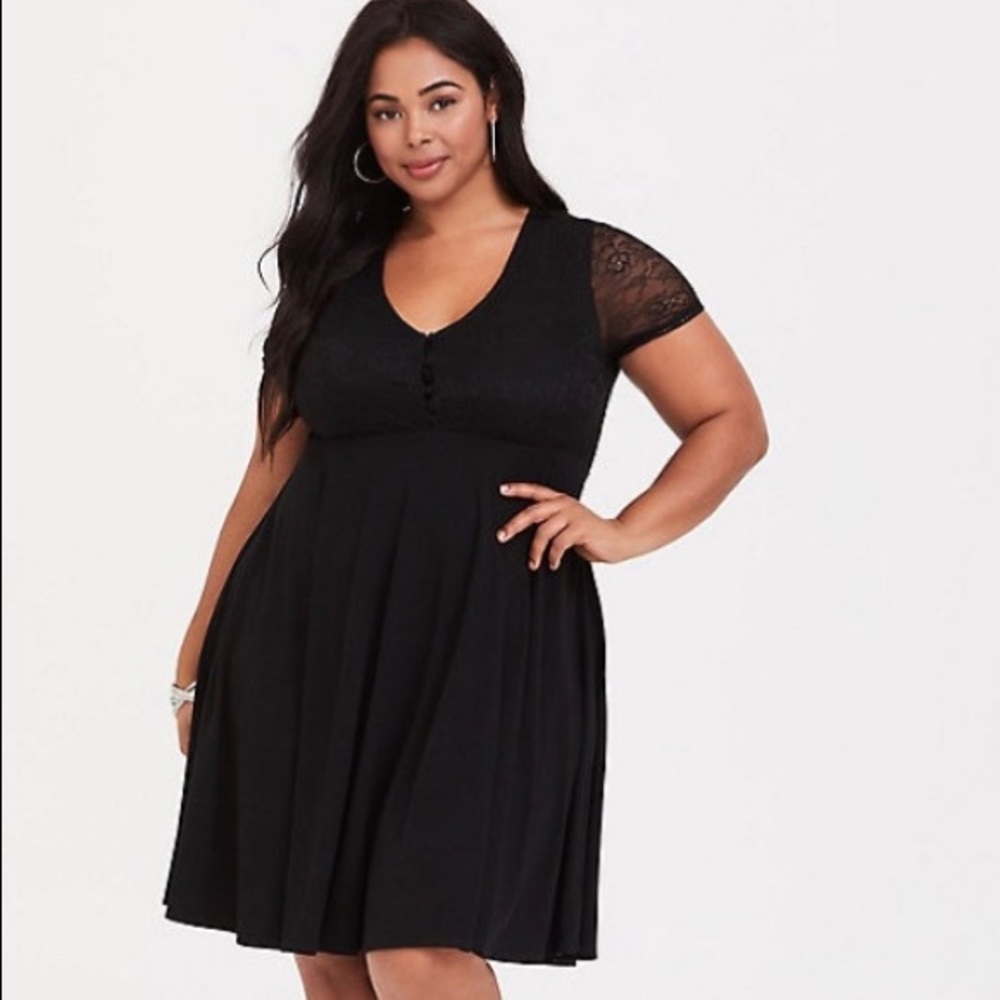Torrid BLACK LACE JERSEY SKATER DRESS
